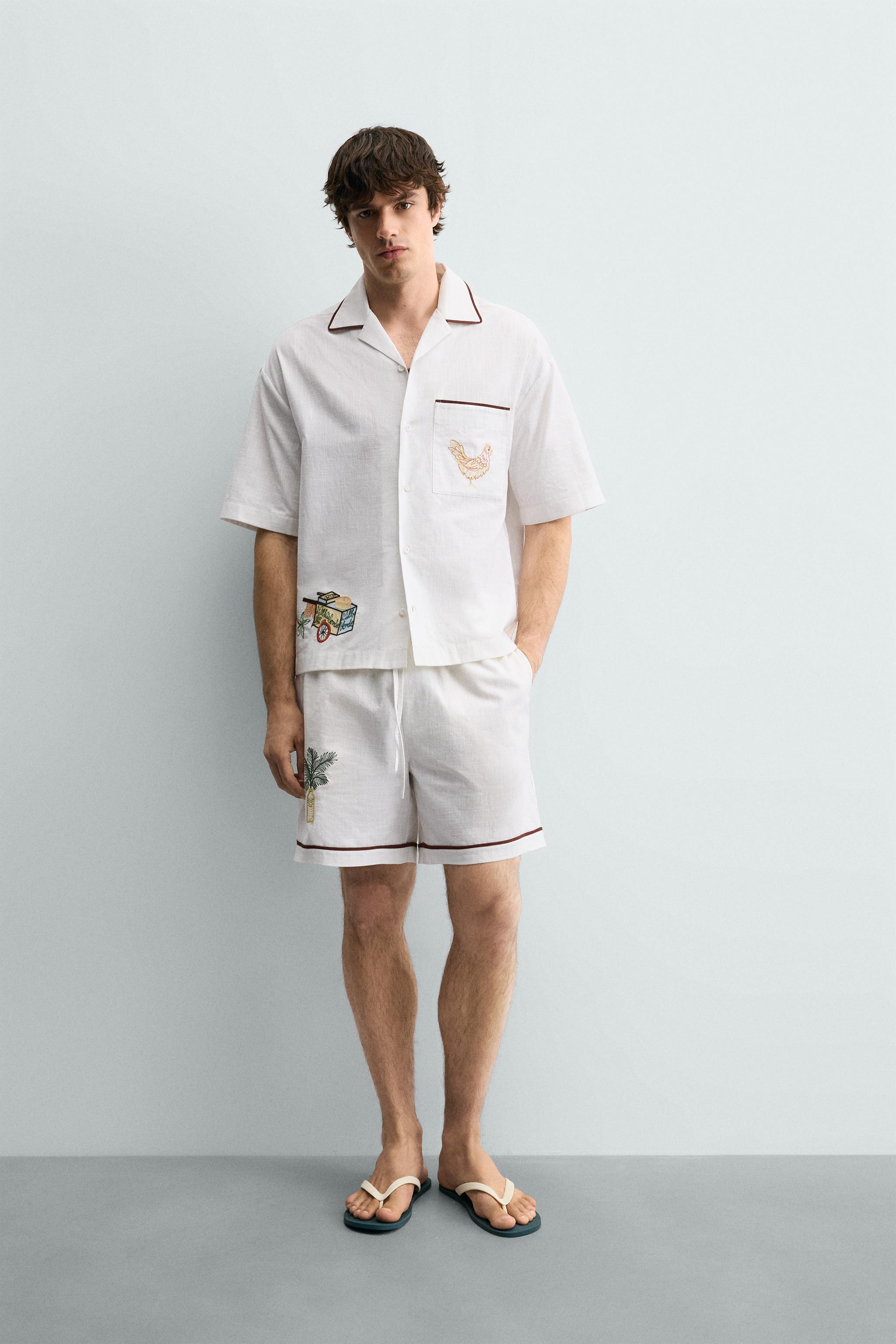 RELAXED FIT CONTRAST EMBROIDERY SHORTS